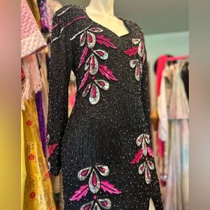 HOT Pink and Fringe Beaded Dress